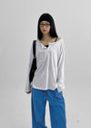 Diamon Loose Fit Henley Neck Long Sleeve Tee