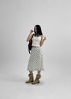Mine Chiffon Frill Dot Midi Skirt