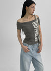 Dicomon Lettering Off Shoulder Short Sleeve Tee