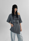 Olluon Loose Fit One Shoulder Short Sleeve Tee