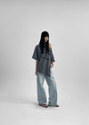 Olluon Loose Fit One Shoulder Short Sleeve Tee