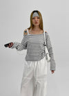 [MADE] Vito Stripe Boat-Neck Crop Long Sleeve T-shirt