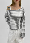[MADE] Vito Stripe Boat-Neck Crop Long Sleeve T-shirt