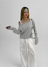 [MADE] Vito Stripe Boat-Neck Crop Long Sleeve T-shirt
