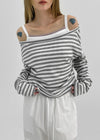 [MADE] Vito Stripe Boat-Neck Crop Long Sleeve T-shirt