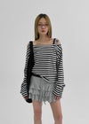 [MADE] Vito Stripe Boat-Neck Crop Long Sleeve T-shirt