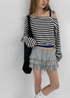 [MADE] Vito Stripe Boat-Neck Crop Long Sleeve T-shirt
