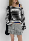 [MADE] Vito Stripe Boat-Neck Crop Long Sleeve T-shirt
