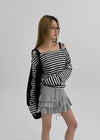 [MADE] Vito Stripe Boat-Neck Crop Long Sleeve T-shirt