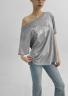 Lukua Lettering One-Shoulder Short Sleeve Tee