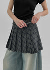 [MADE] Kiku Check Pleated Mini Wrap Skirt