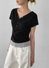 [MADE] Amu Contrast Button Short Sleeve Tee