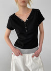 [MADE] Amu Contrast Button Short Sleeve Tee