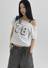 [MADE] Chapley Lettering Off-shoulder Short Sleeved T-shirt