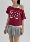[MADE] Chapley Lettering Off-shoulder Short Sleeved T-shirt
