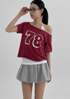 [MADE] Chapley Lettering Off-shoulder Short Sleeved T-shirt