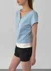 [MADE] Amu Contrast Button Short Sleeve Tee
