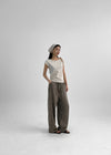 (UNISEX) Ofima Stripe Linen Wide Banding Pants
