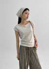 (UNISEX) Ofima Stripe Linen Wide Banding Pants