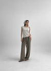 (UNISEX) Ofima Stripe Linen Wide Banding Pants