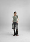Anning Layered Stripe Halter Button Short Sleeve Tee