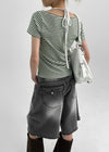 Anning Layered Stripe Halter Button Short Sleeve Tee