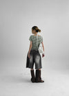 Anning Layered Stripe Halter Button Short Sleeve Tee