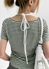Anning Layered Stripe Halter Button Short Sleeve Tee