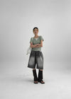 Anning Layered Stripe Halter Button Short Sleeve Tee