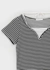 Anning Layered Stripe Halter Button Short Sleeve Tee