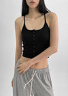 Luvpo Button Stripe Crop Halter Sleeveless Top (Built-in Bra)