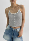 Luvpo Button Stripe Crop Halter Sleeveless Top (Built-in Bra)