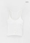 Luvpo Button Stripe Crop Halter Sleeveless Top (Built-in Bra)