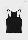 Luvpo Button Stripe Crop Halter Sleeveless Top (Built-in Bra)