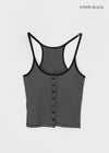 Luvpo Button Stripe Crop Halter Sleeveless Top (Built-in Bra)