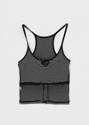 Luvpo Button Stripe Crop Halter Sleeveless Top (Built-in Bra)