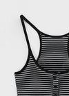 Luvpo Button Stripe Crop Halter Sleeveless Top (Built-in Bra)