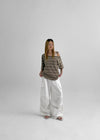 Kanic Stripe Loose Fit Off Shoulder Short Sleeve T-shirt