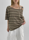 Kanic Stripe Loose Fit Off Shoulder Short Sleeve T-shirt
