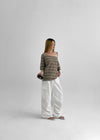 Kanic Stripe Loose Fit Off Shoulder Short Sleeve T-shirt