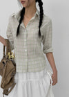 Hag Seersucker 3/4 Sleeve Check Shirt