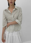 Hag Seersucker 3/4 Sleeve Check Shirt