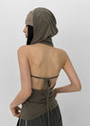 Mania Ribbon Backless Hooded Sleeveless Top