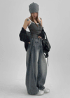 Nonping Folding Washing Wide Denim Pants (2TYPE)