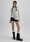Limisin Hole Shoulder Knit Linen Long Sleeve Tee
