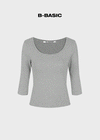 [B-BASIC] Standard U-Neck 3/4 Sleeve T-shirt (2SIZE)