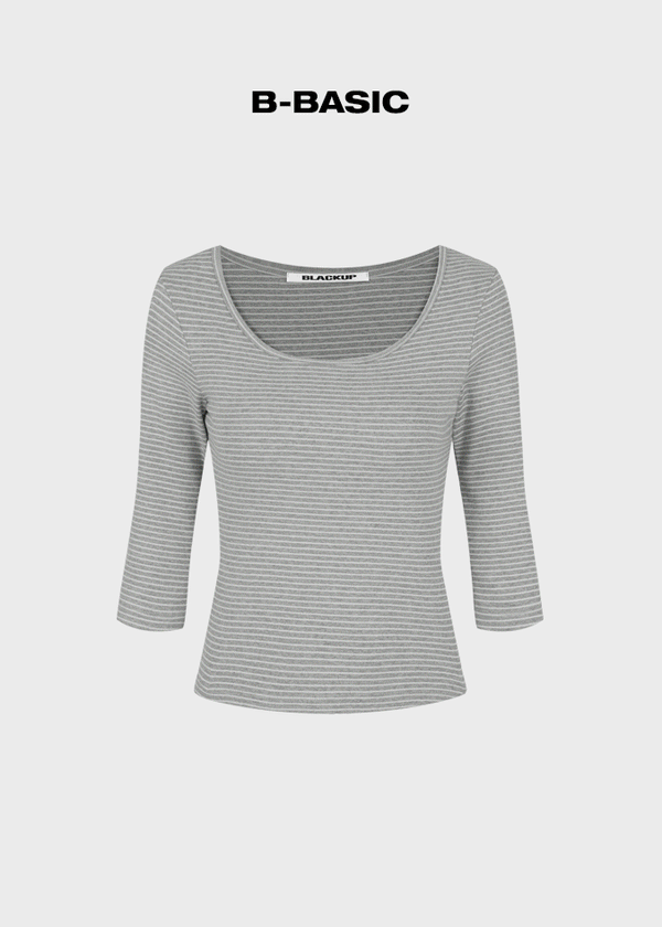 [B-BASIC] Standard U-Neck 3/4 Sleeve T-shirt (2SIZE)