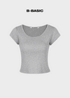 [B-BASIC] Cool Standard U-neck Crop Short Sleeve T-shirt (2SIZE)