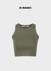 [B-BASIC] เสื้อแขนกุดคอกลมแบบริบสั้น