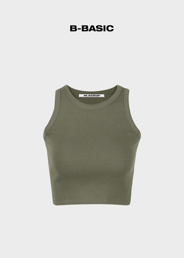 [B-BASIC] เสื้อแขนกุดคอกลมแบบริบสั้น